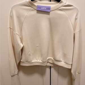 Cream Cropped Crew Sweatshirt